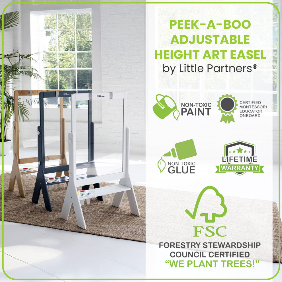 Little Partners Peek-A-Boo Adjustable Height Art Easel, Soft White