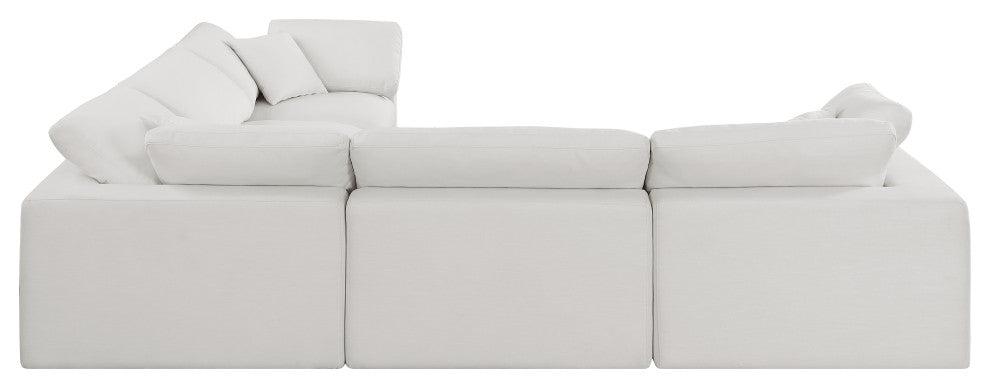 Comfy Upholstered L-Shaped Modular Sectional, Cream, 5-Piece: 2 Armless Chair, 3 Corner Chair, Linen Textured Fabric