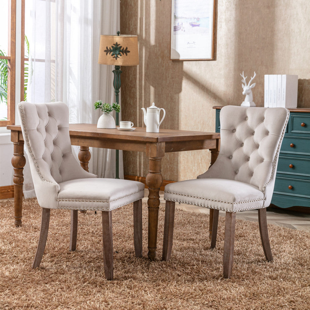 Gewnee Chair with Wood Legs Nailhead Trim 2-Pcs Set