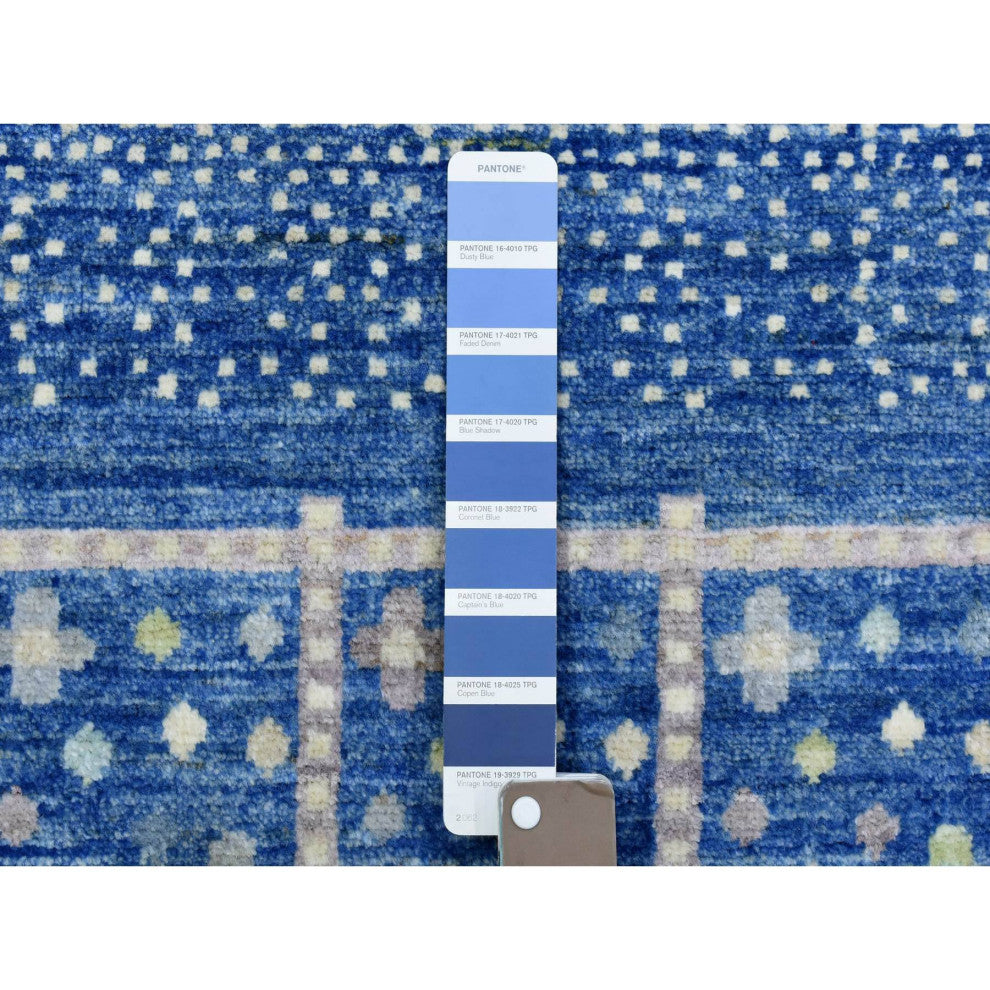 Denim Blue Afghan Kashkuli Gabbeh Design Pure Wool Hand Knotted Rug, 10'2"x13'7"