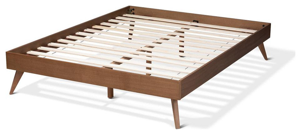 Lissette Mid-Century Modern Walnut Brown Wood Queen Size Platform Bed Frame