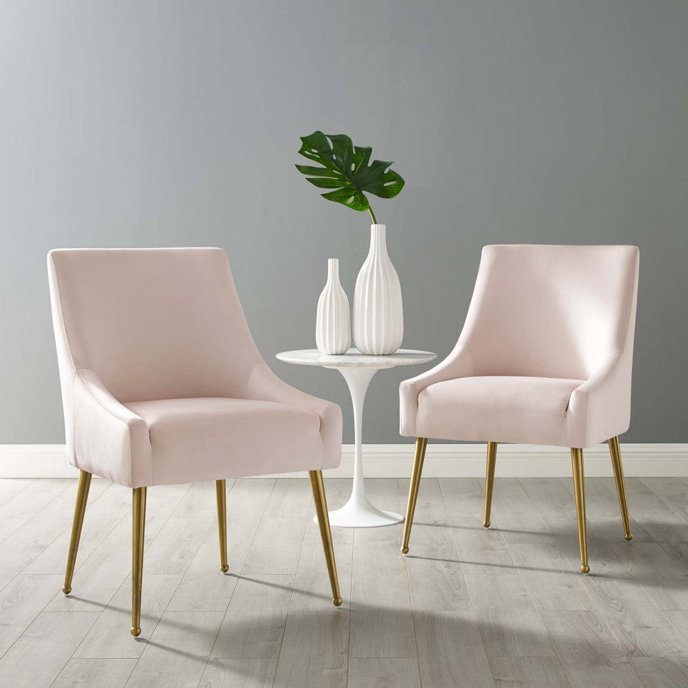 Side Dining Chair, Set of 2, Velvet, Metal, Pink, Modern, Cafe Bistro Restaurant