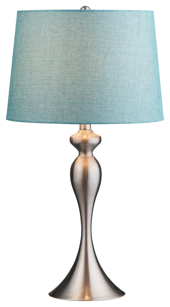 25.5"H Silver Steel Table Lamp Set with Blue Linen Shade
