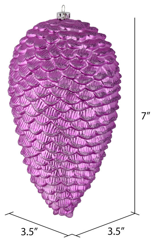 Vickerman N187269D 7" Orchid Matte Glitter Pinecone Christmas Ornament