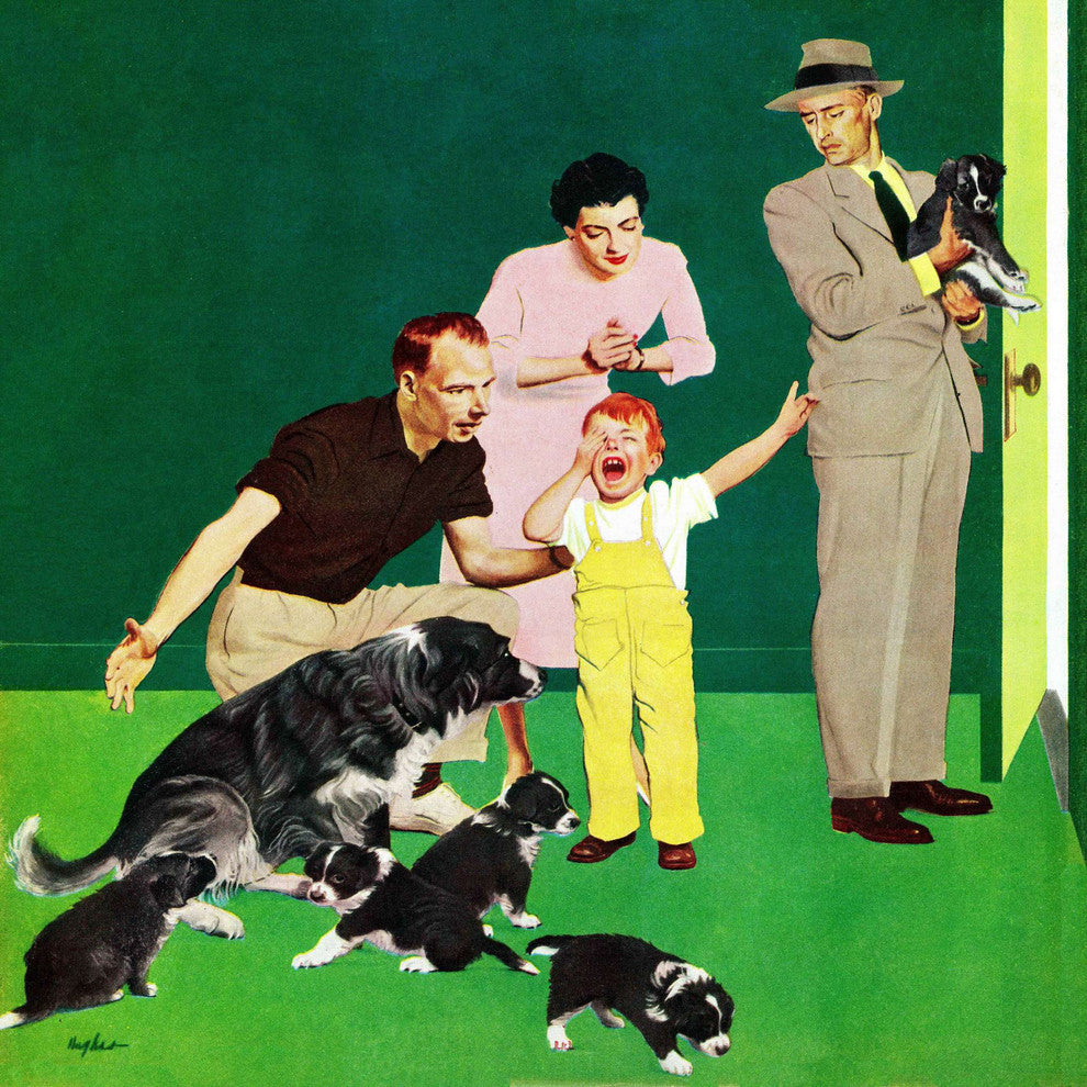 "Puppy Sale" Painting Print on Canvas by George Hughes
