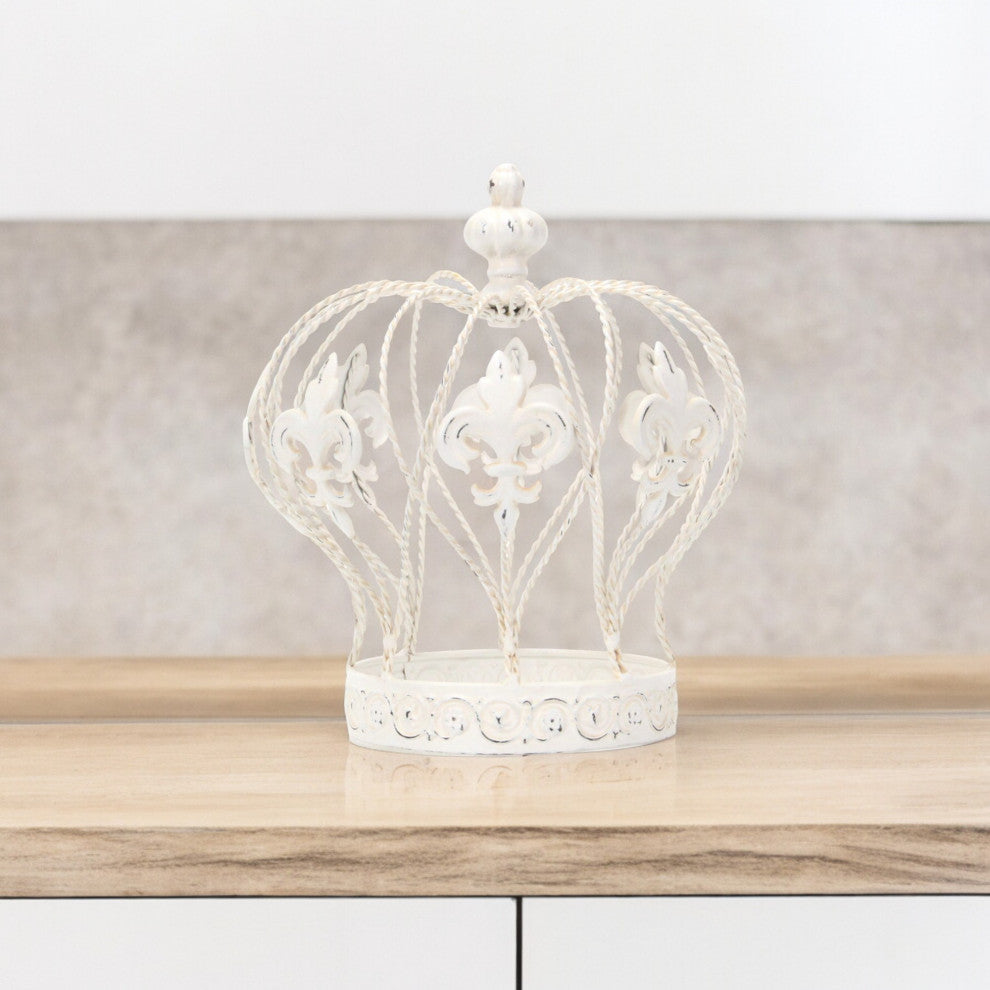 Fleur-De-Lis Crown Table Decor, White