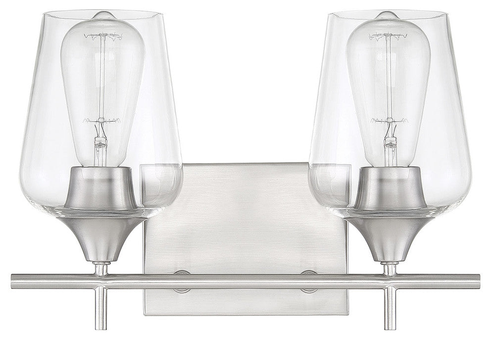 Octave Bathroom Vanity Light, Satin Nickel, 2-Light