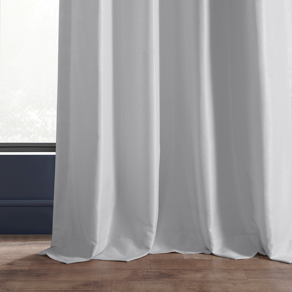 Ruched Vintage Faux Dupioni Silk Curtain Single Panel, Ice, 50" X 108"