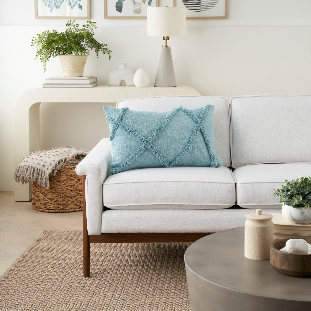 Mina Victory SH018 Throw Pillow, Aqua, 14" X 24"