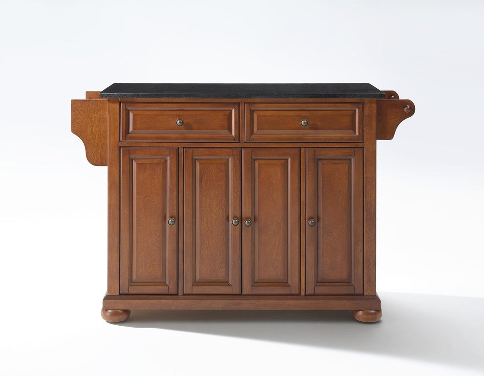 Alexandria Solid Black Granite Top Kitchen Island, Classic Cherry