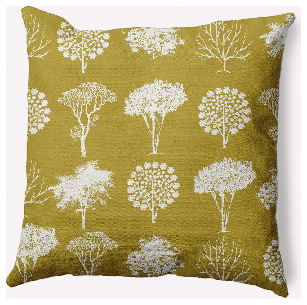 18" x 18" Field of Trees Indoor/Outdoor Polyester Throw Pillow, Muted Gold