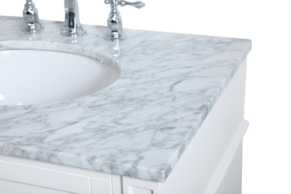 Home Living Vanity with Carrara White Marble Countertop, White, 30", Single Sink