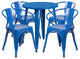 24" Round Blue Metal Indoor-Outdoor 5-Piece Table Set With 4 Arm Chairs