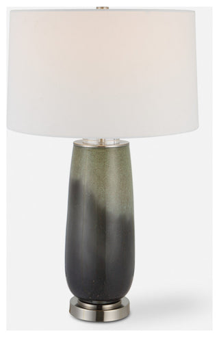 Contemporary Green Gray Blue Ombre Table Lamp 28 in Art Glass Elegant White