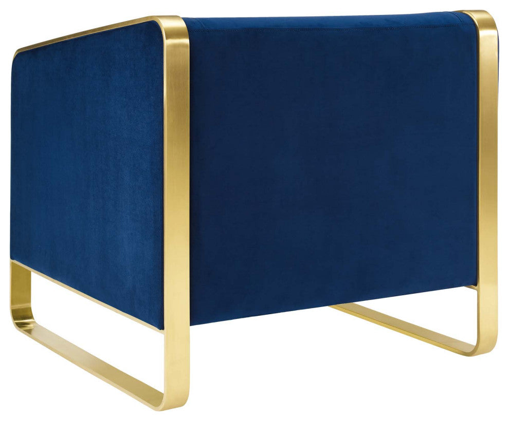 Armchair Accent Chair, Set of 2, Velvet, Metal, Blue Navy, Modern, Lounge