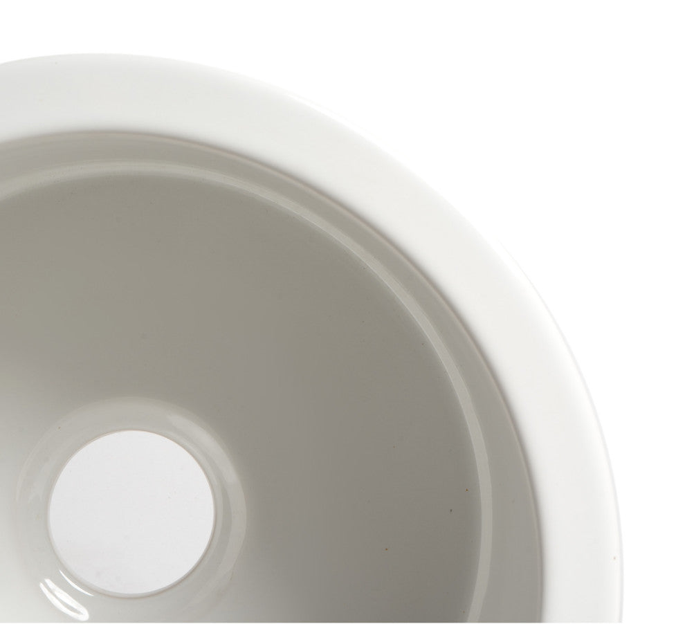 Undermount/Drop Fireclay Prep Sink, White, 18"x18", Round