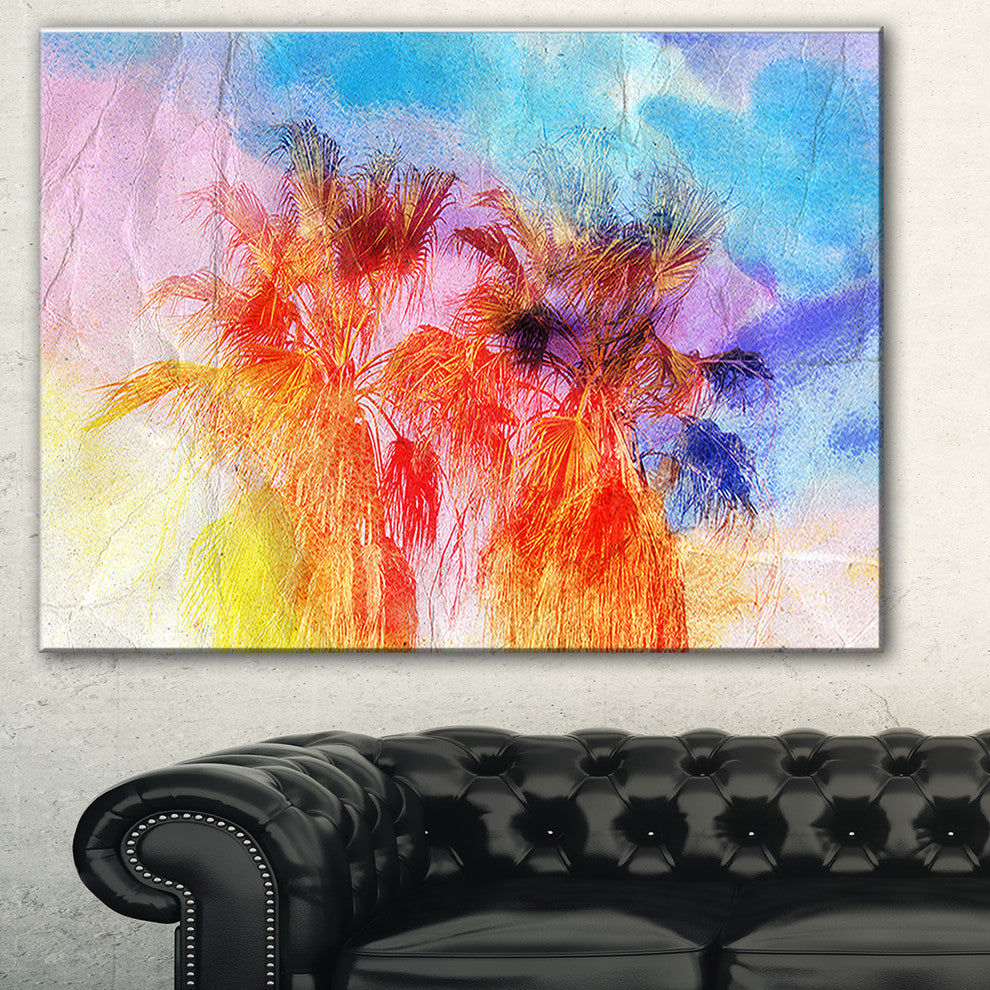 "Colorful Retro Palm Trees" Canvas Print