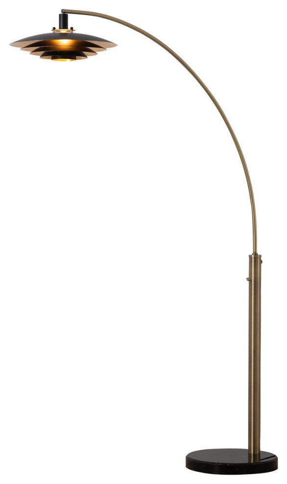 Rancho Mirage Light Arc Floor Lamp -Matte Black & Gold Leaf Shade, Dimmer Switch