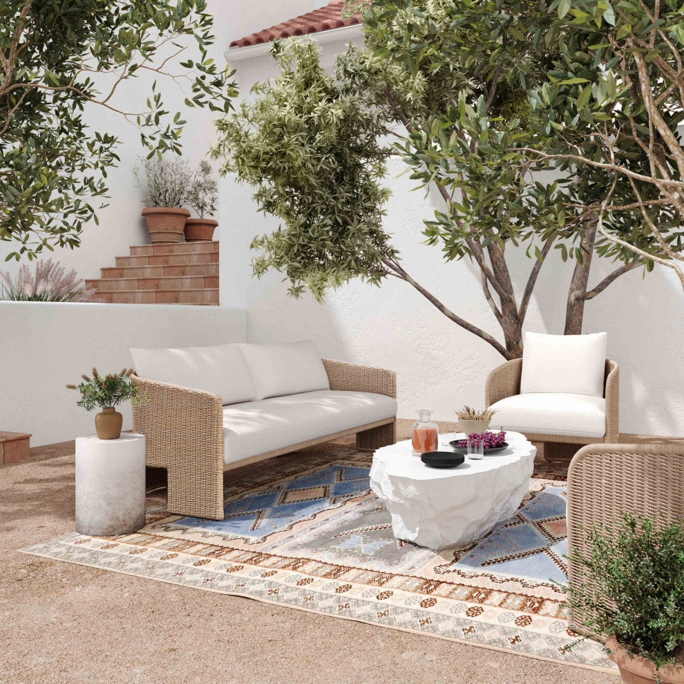 Alexa Rattan Performance Fabric Outdoor Sofa, Cream