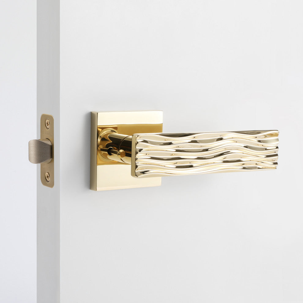 Modern Heavy Duty Designer Interior Door Lever - Ridge Collection, Polished Brass, Double Dummy