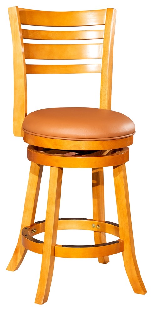 DTY Indoor Living Granby Slat Back Swivel Stool, 24" Counter Stool, Natural, Saddle Leather