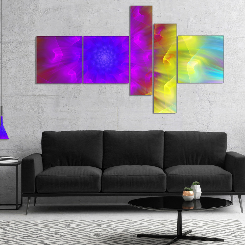 Purple Fractal Petals Dandelion, Floral Canvas Art Print, 60"x32", 5 panels