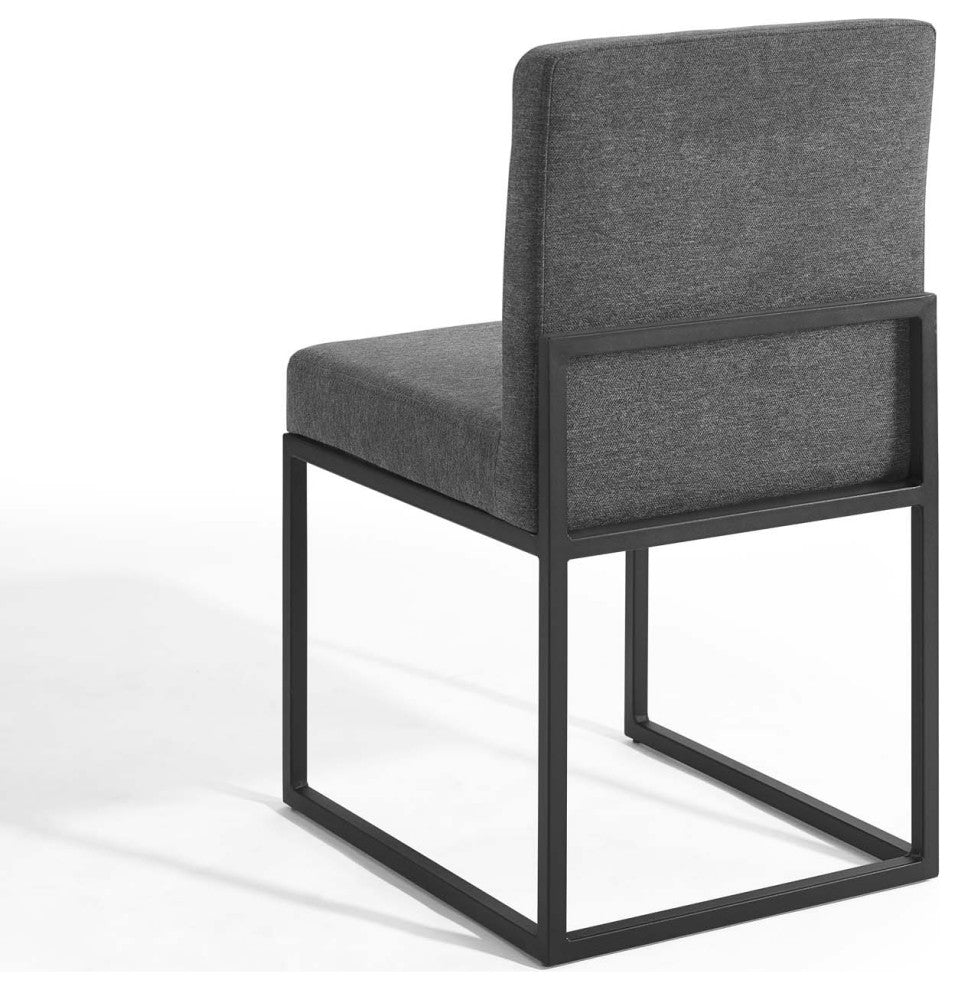 Side Dining Chair, Set of 2, Fabric, Metal, Black Gray, Modern, Cafe Bistro