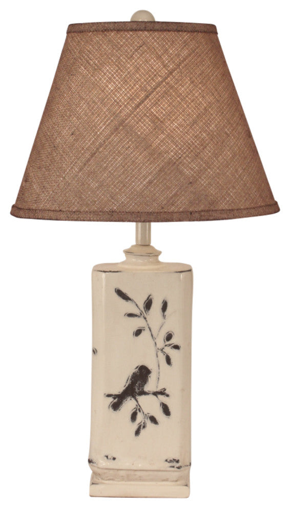 Rectangle Distressed Light Nude High Gloss Birds on a Branch Table Lamp