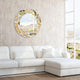"Gold Charm" Round Beveled Wall Mirror on Floating Printed Tempered Art Glass
