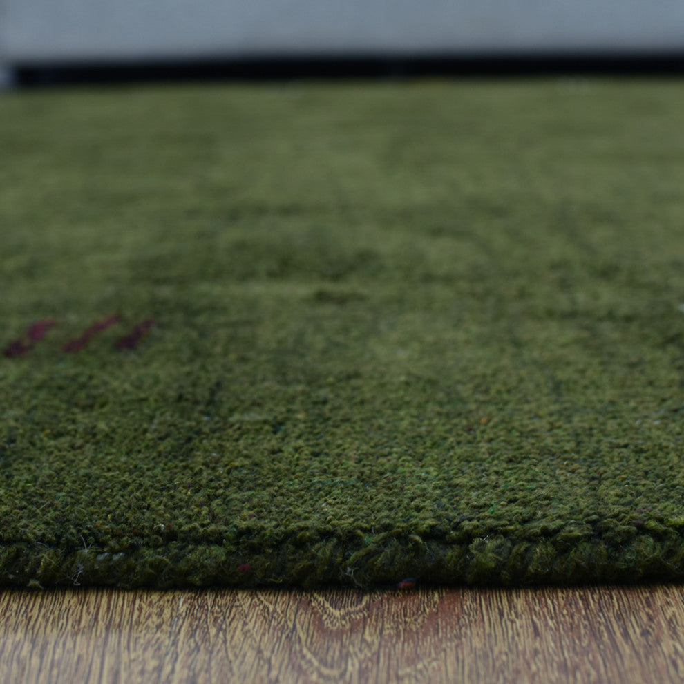 Hand Knotted Loom Silk Mix Area Rug Contemporary Green