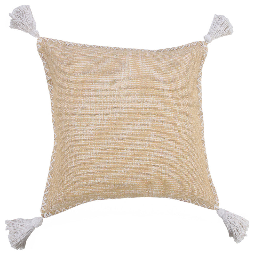 Ox Bay Handwoven Tan/White Solid Organic Cotton Pillow Cover, 20"x20"