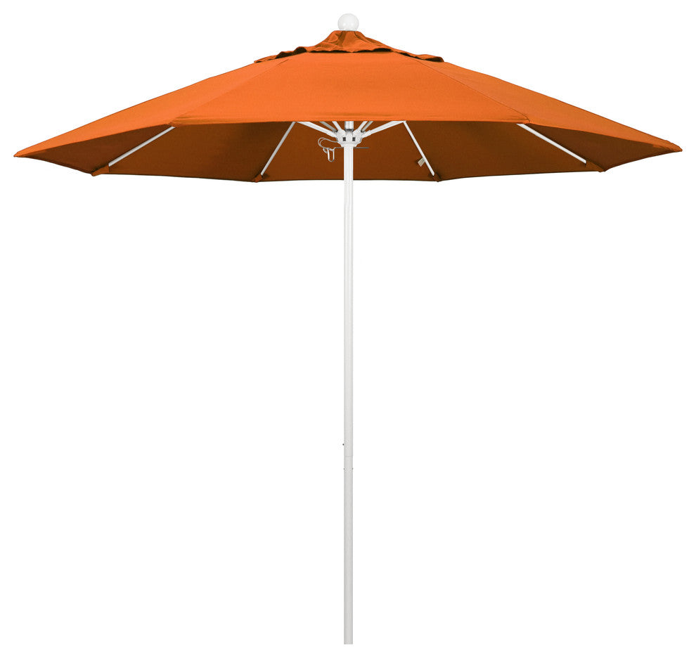 9' Matted White Push Lift Fiberglass Rib Aluminum Umbrella, Pacifica, Tuscan