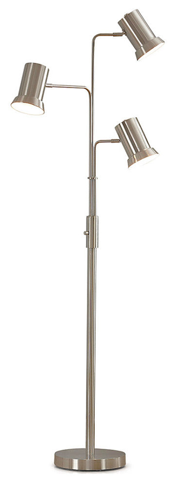 HOMEGLAM Studio 73"H 3-light Metal Floor Lamp, Brushed Nickel
