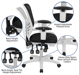 Mid-Back Mesh Swivel Task Chair with Triple Paddle Control, Black Mesh/White Fra