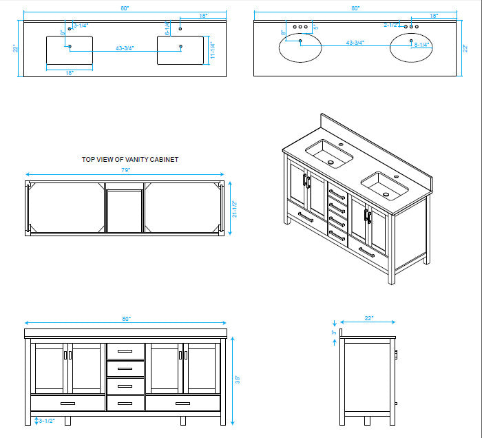 Wyndham WCS141480DESIVUNOMXX Espresso Sheffield 80 Inch Bathroom Vanity