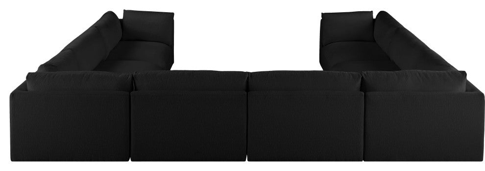 Ease Polyester Upholstered U-Shaped Modular Sectional, Black, 8 Piece: 4 Corner, 4 Armless