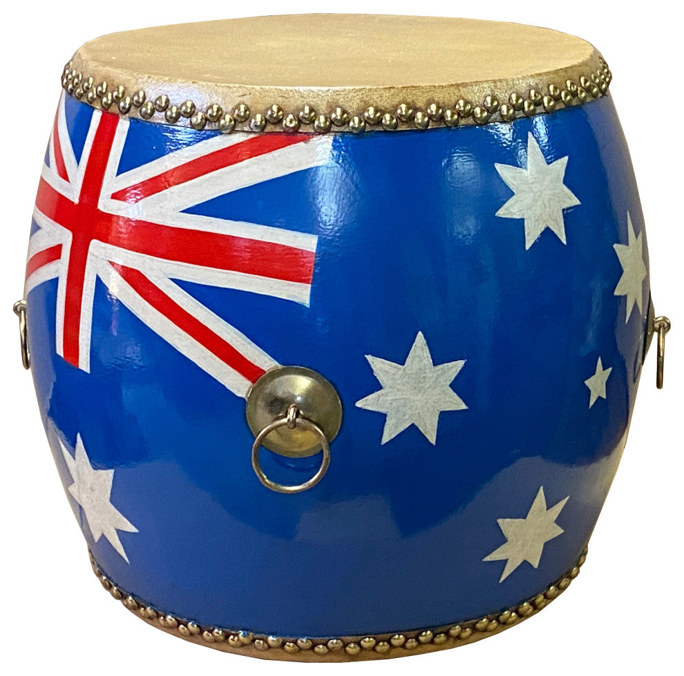 Handmade Small Round Low Flag Graphic Drum Shape Table Hcs7414