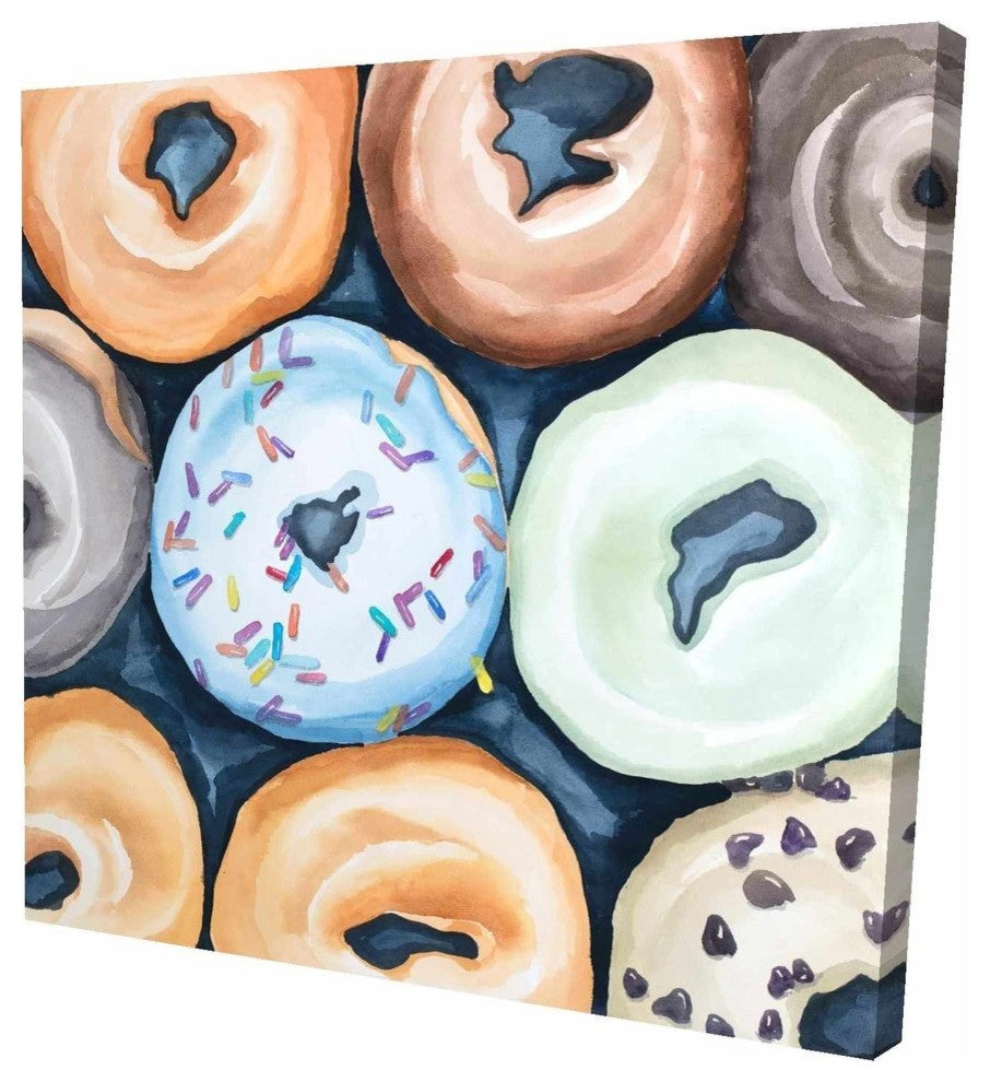 Watercolor Doughtnuts With Icing, Fine Art Gallery Wrapped Canvas, 24"x24"