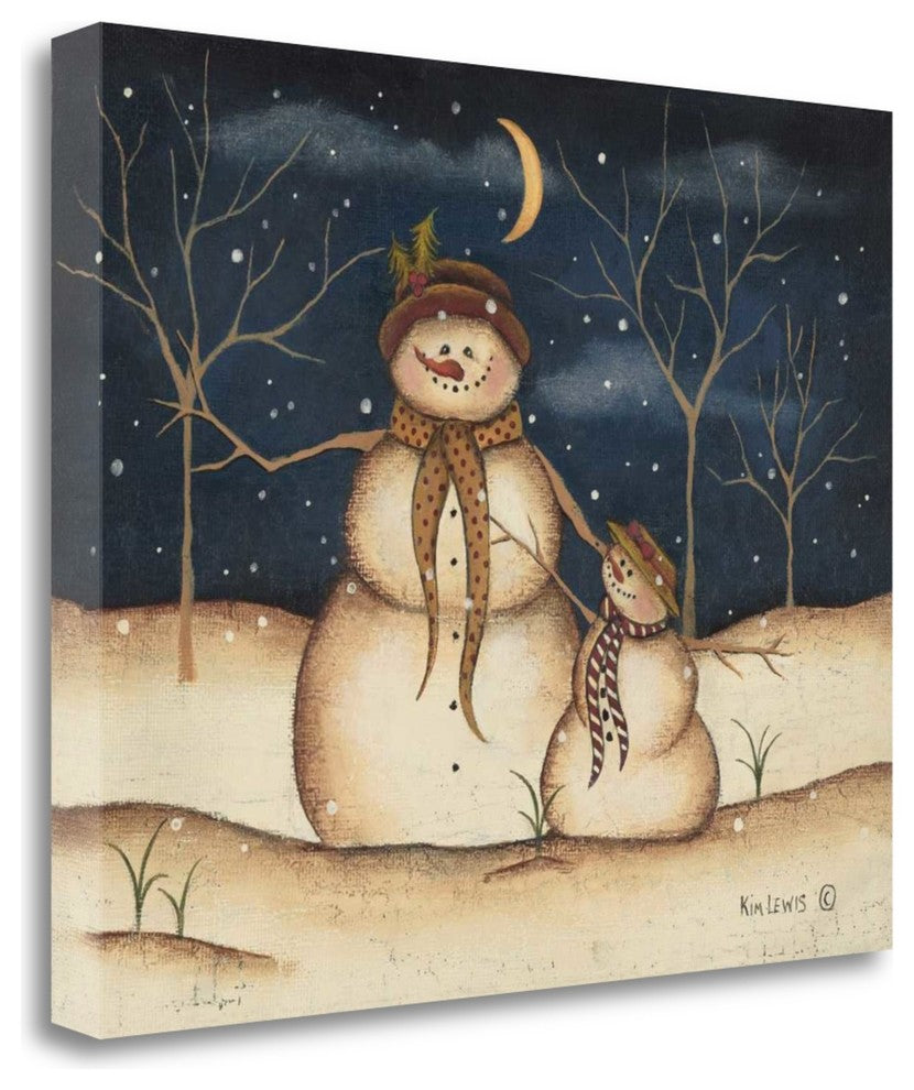 "Three Snowmen" By Kim Lewis, Giclee Print on Gallery Wrap Canvas, Ready to Hang