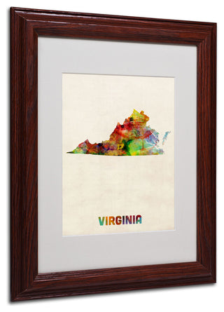'Virginia Map' Matted Framed Canvas Art by Michael Tompsett