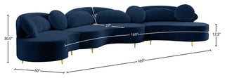 Vivacious Velvet Upholstered 3-Piece Sectional, Navy