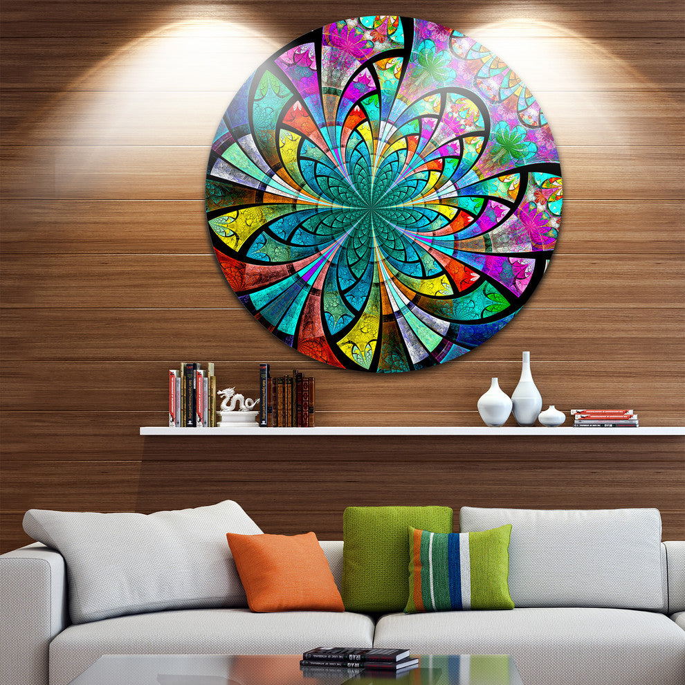 Multi Color Fractal Flower Pattern, Modern Floral Round Wall Art, 23"
