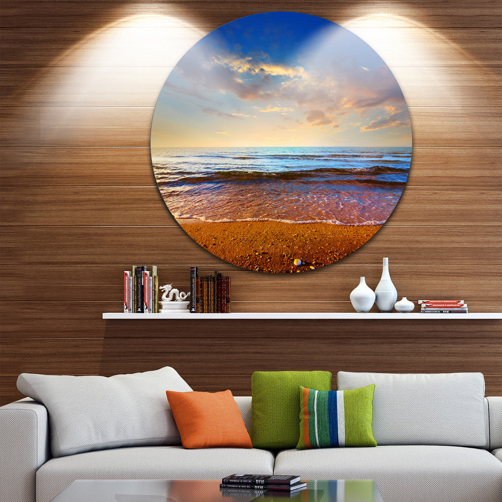 Cloudy Skies With Vibrant Seashore, Beach Disc Metal Wall Art, 11"