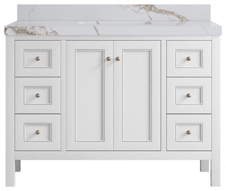 Nashville 48" Single Sink Bath Vanity, White 2" Calacatta Gold