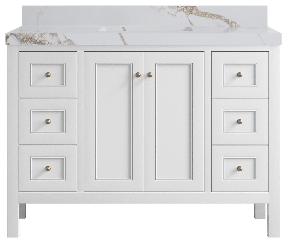 Nashville 48" Single Sink Bath Vanity, White 2" Calacatta Gold