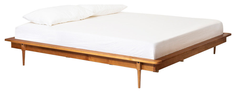 King Mid Century Modern Solid Wood Platform Bed - Caramel