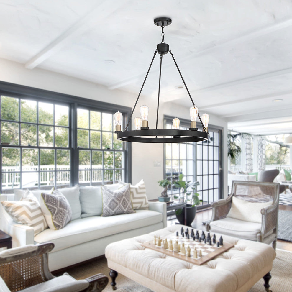 Farmhouse Vintage 6-Light Chandelier, Classic Black