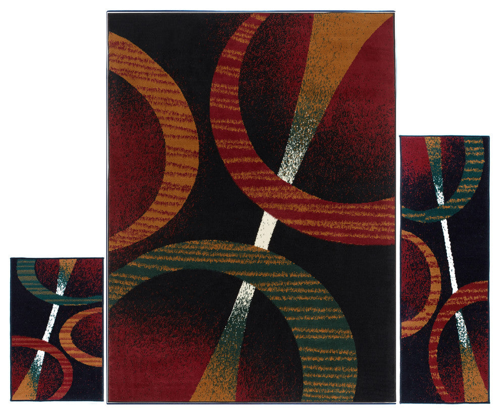 Home Dynamix Ariana Arcata Area Rug 3 Piece Set, Geometric Black