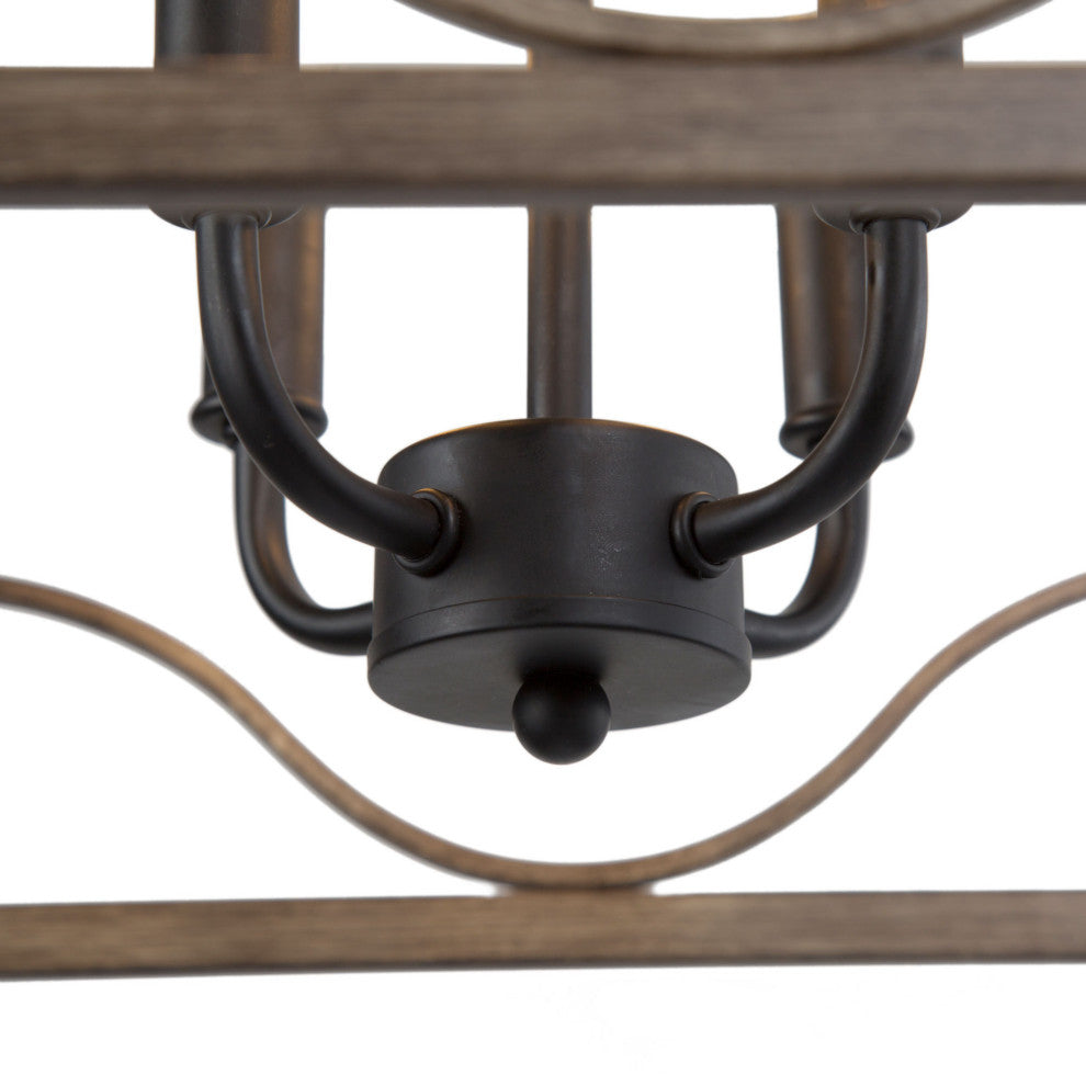 LNC Farmhouse 4-Light Sqaure Black Chandelier With Wood Accent