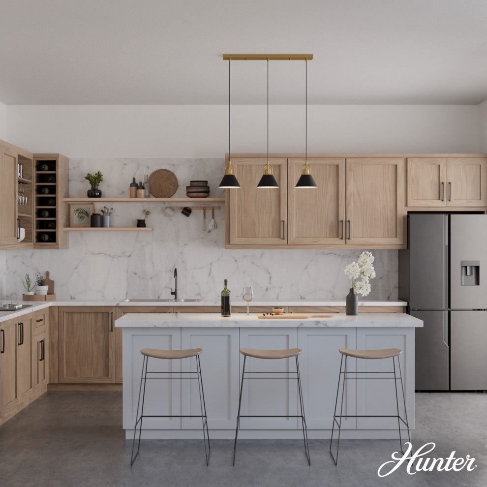 Carrington Isle Luxe Gold and Flat Matte Black 3 Light Pendant Cluster